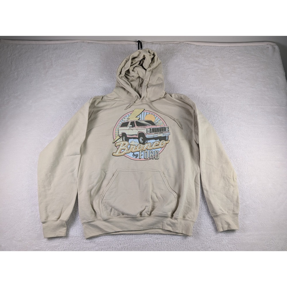 Ford Bronco Graphic Hoodie Tan Beige Retro Truck Sweatshirt Small C1769